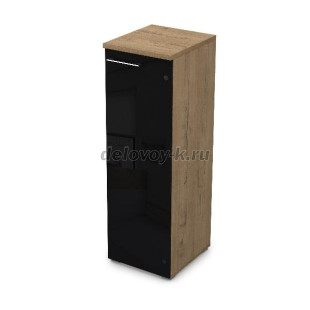 9НПД.017.7П Пенал средний со стеклом черный глянец, задняя стенка ЛДСП (400*450*1245), правый рис1