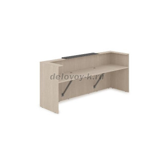 1КР-КЛ.201 Комплект Ресепшн с фартуком HPL 2654*749*1149 без подсветки (Шамони светлый/Графит матовый hpl) рис1