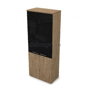 9НШ.005.22 Шкаф высокий со стеклом черный глянец (800*450*2045) рис1