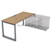 СТП-О.975 Стол рабочий прямолинейный, три опоры - правый (1800-700-750) teakwood_алюминий матовый рис1