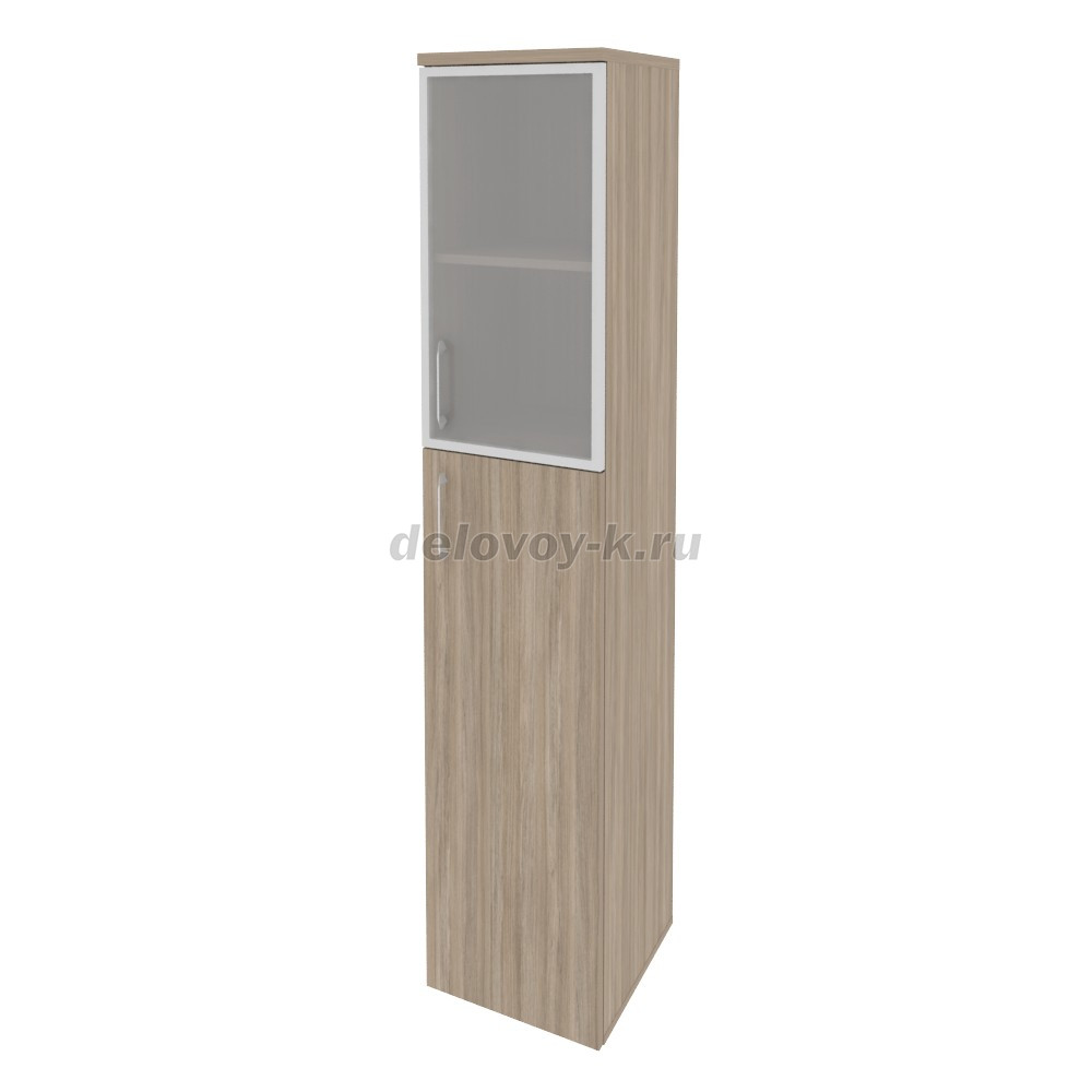 Шкаф высокий узкий правый (1 средний фасад ЛДСП + 1 низкий фасад стекло в раме)  400*420*1977 O.SU- фото