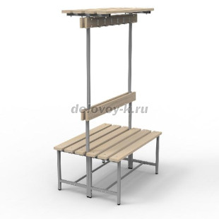 Скамья с деревянным настилом СВТ-7(2) двойная, с крючками, полкой, регулируемой опорой рис1