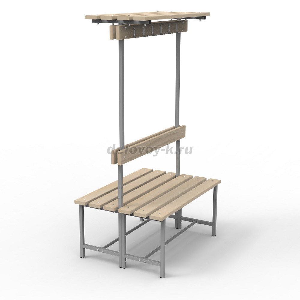 Скамья с деревянным настилом СВТ-7(2) двойная, с крючками, полкой фото 1
