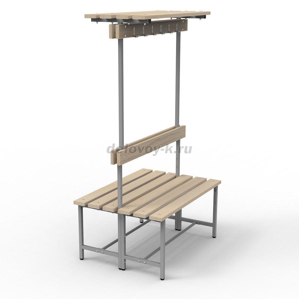 Скамья с деревянным настилом СВТ-7(2) двойная, с крючками, полкой, регулируемой опорой фото 1