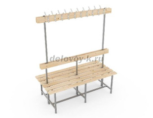 Скамья с деревянным настилом СВТ-5(2) двойная, с крючками 1500х715х1740 рис1